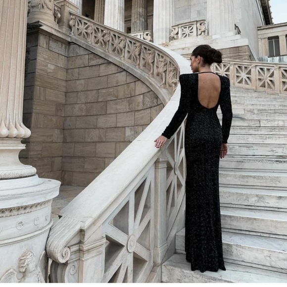 Zara SEQUIN MAXI DRESS GOWN BLACK SIZE XS - Picture 3 of 16